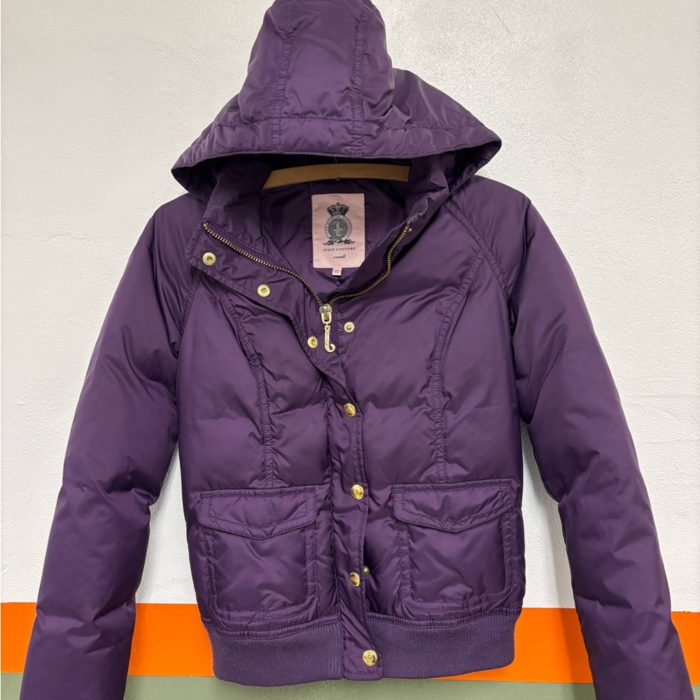 Purple Juicy Hooded Puffer Style Bomber Jacket XS